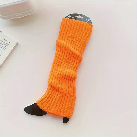 NEW Orange Ribbed Knit Leg Warmers - Picture 1 of 4